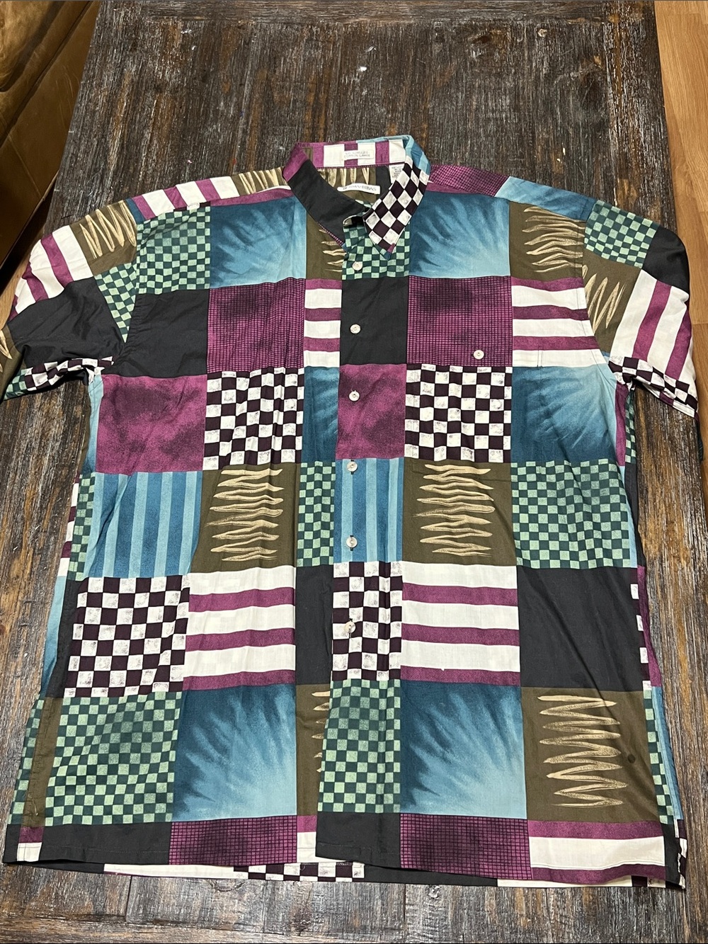 Vintage Short-Sleeve Button-Down Shirt - Multicolor 100% Cotton Burma Bibas